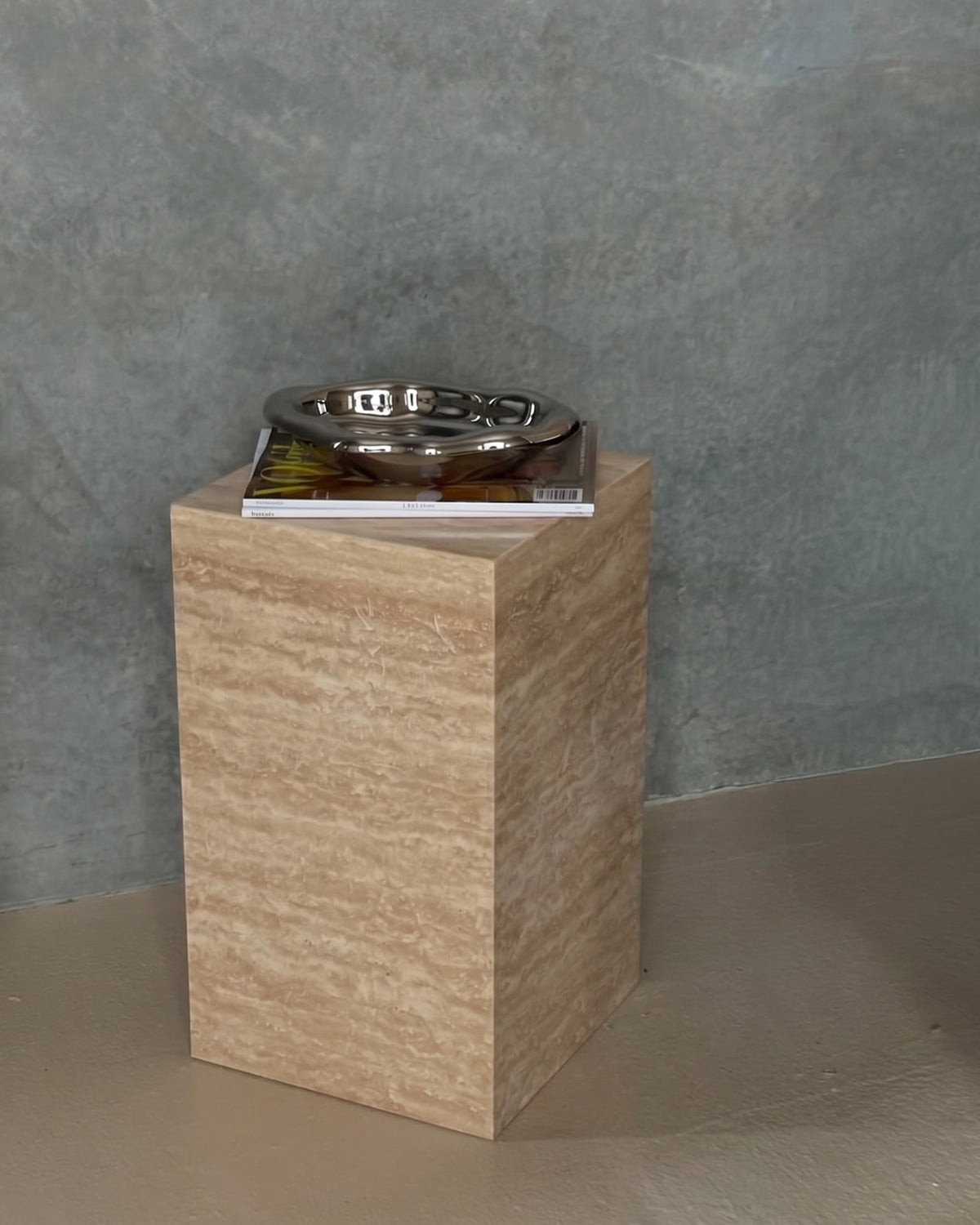 small cream travertine plinth side table