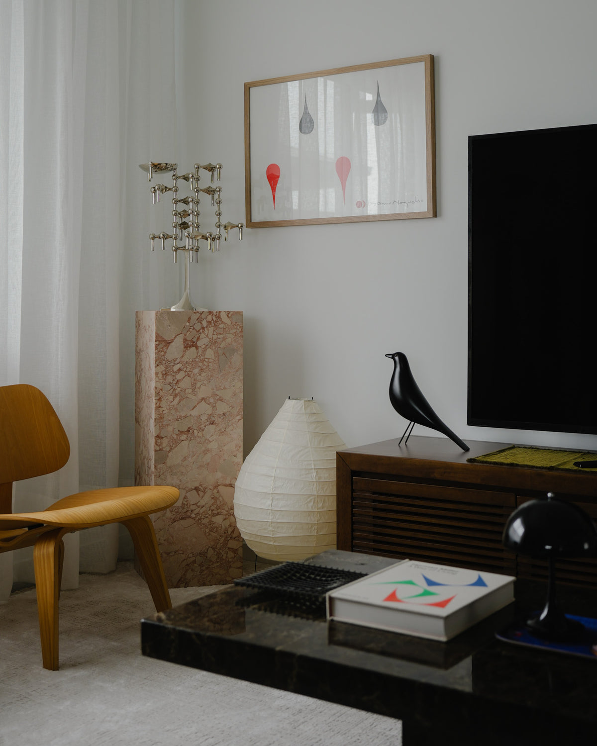 Marble plinth styled in a bedroom
