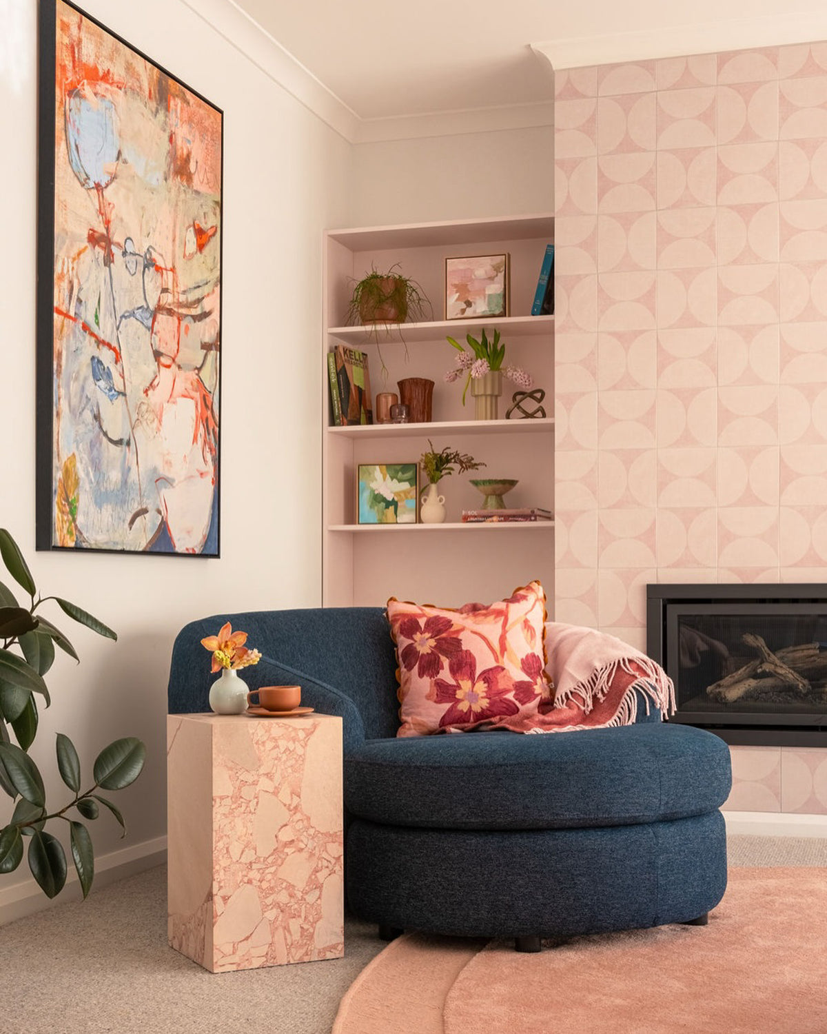 Small plinth styled in a living room
