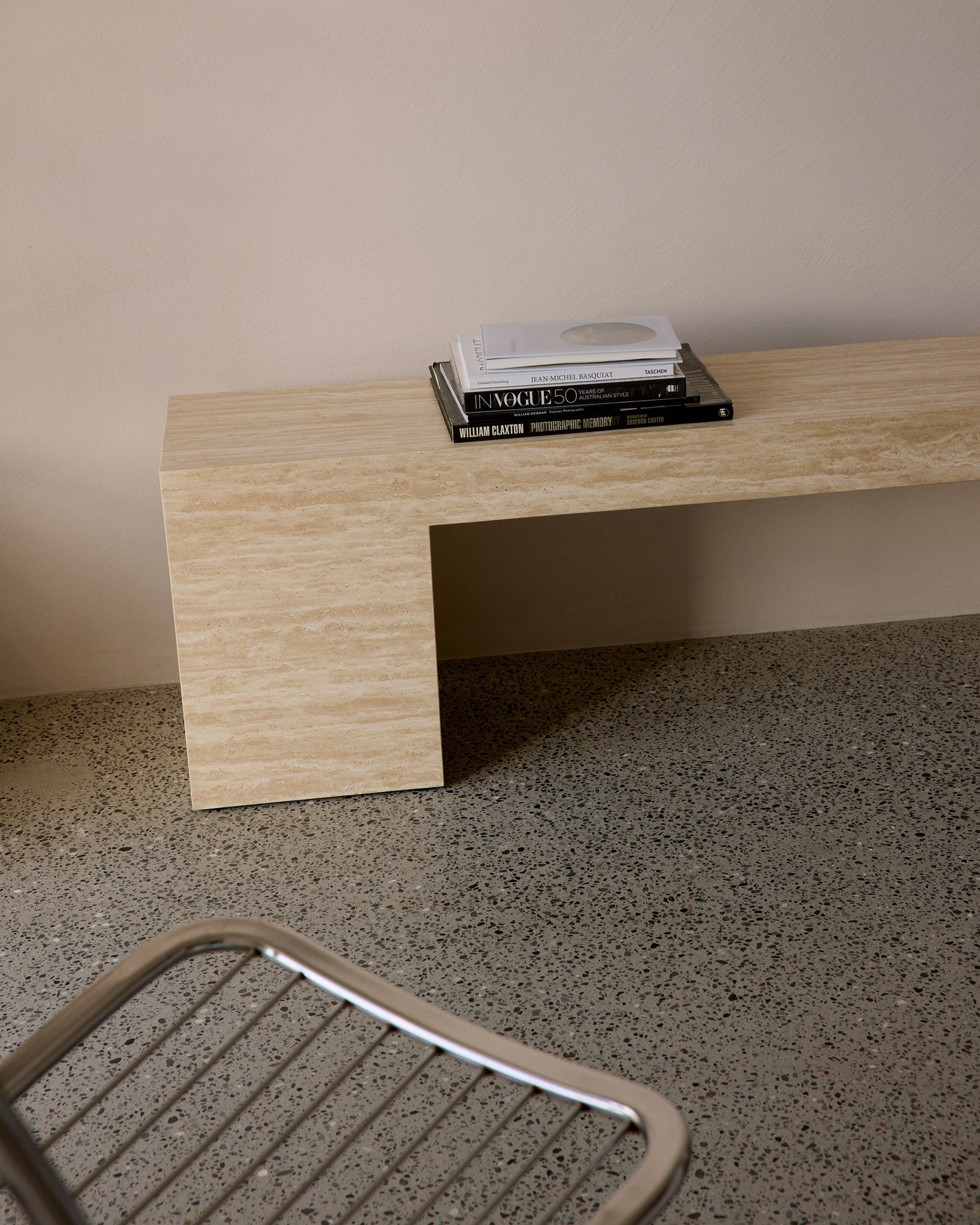 Cookie Abstract Low Console Cream Travertine