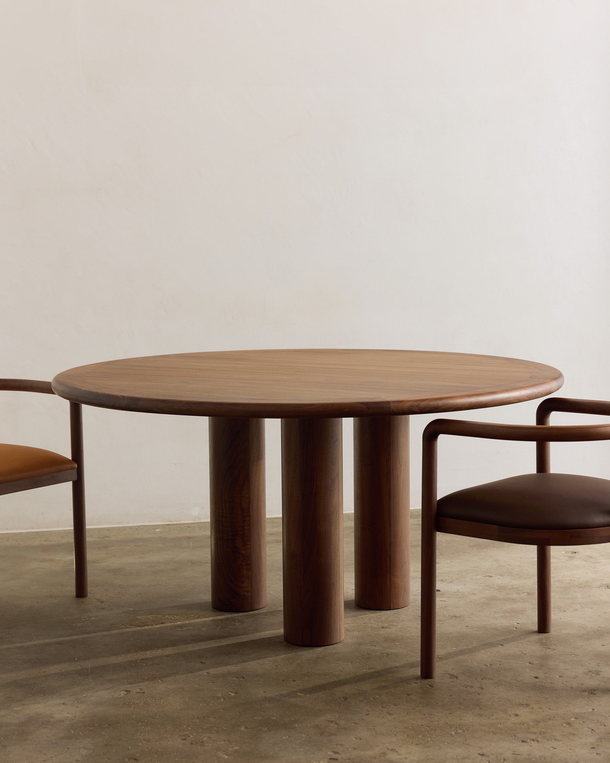 Walnut timber dining table and chair