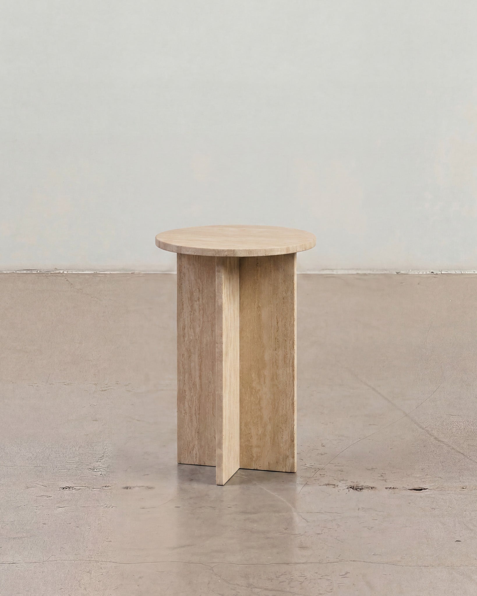 Cream travertine marble side table