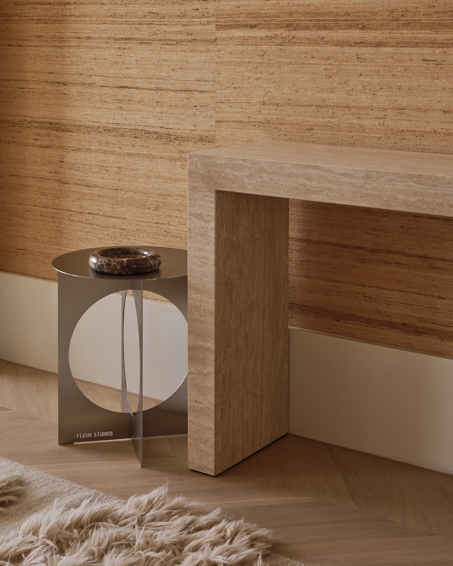 Palm Cream Travertine Console