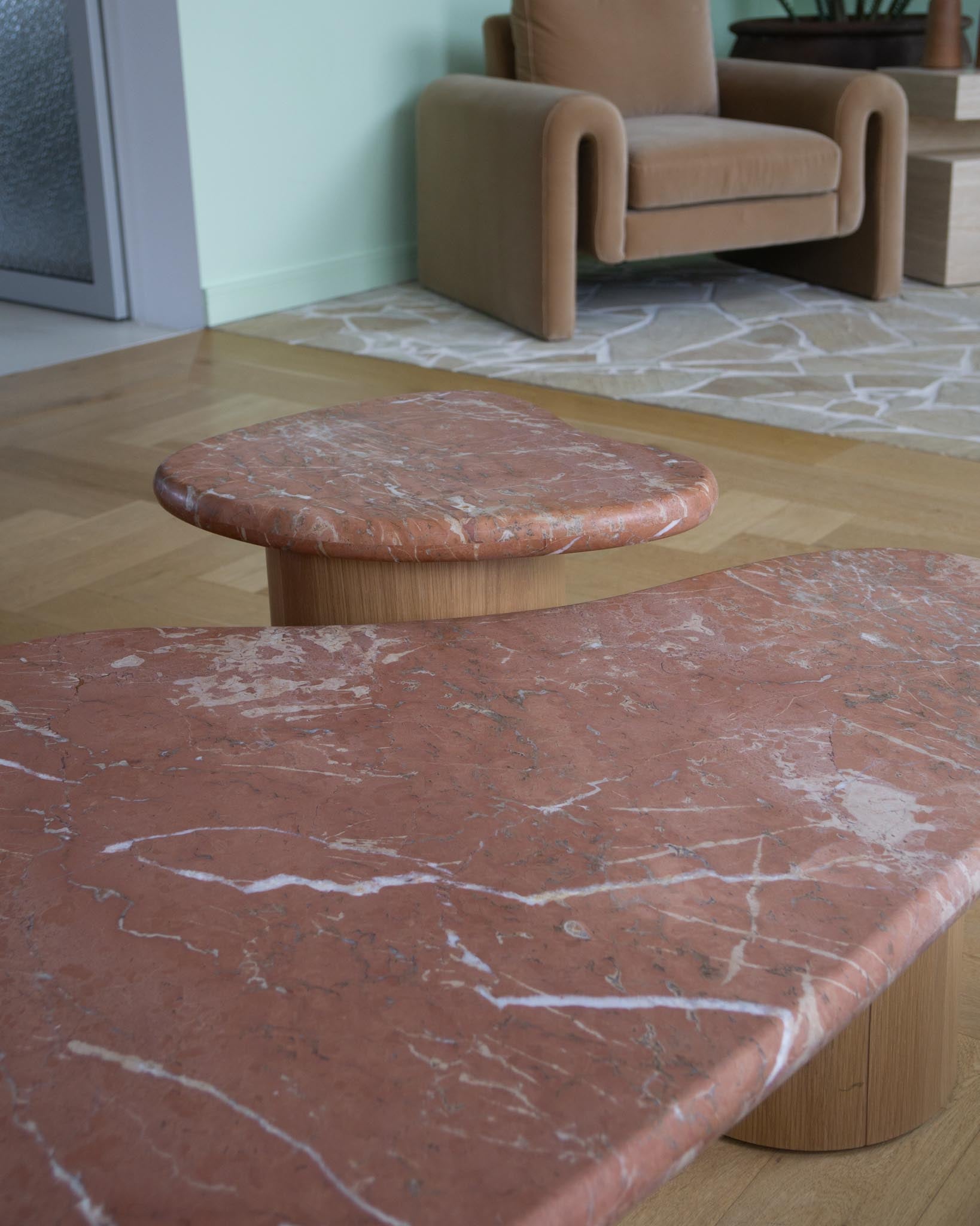 Marble Oak Side Table – Pebble Rosso Francia | Fleur Studios