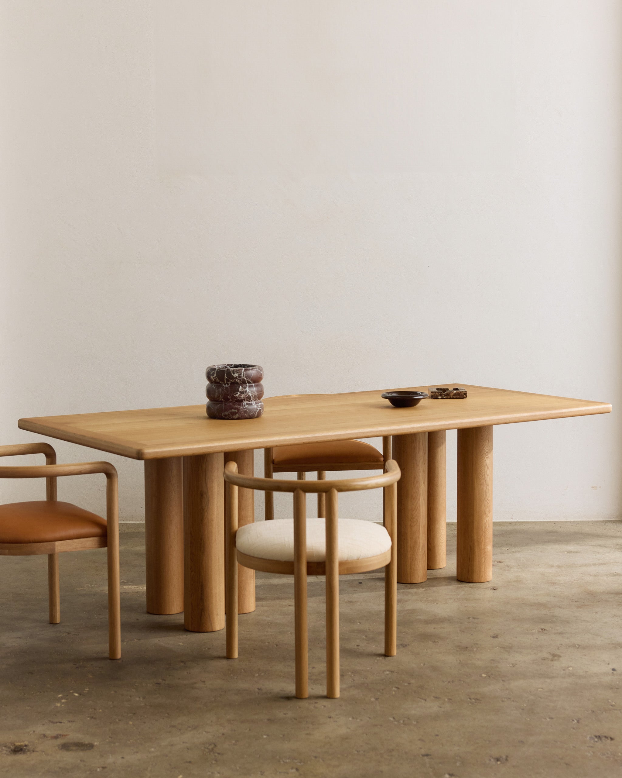 Rectangle oak timber dining table and chairs