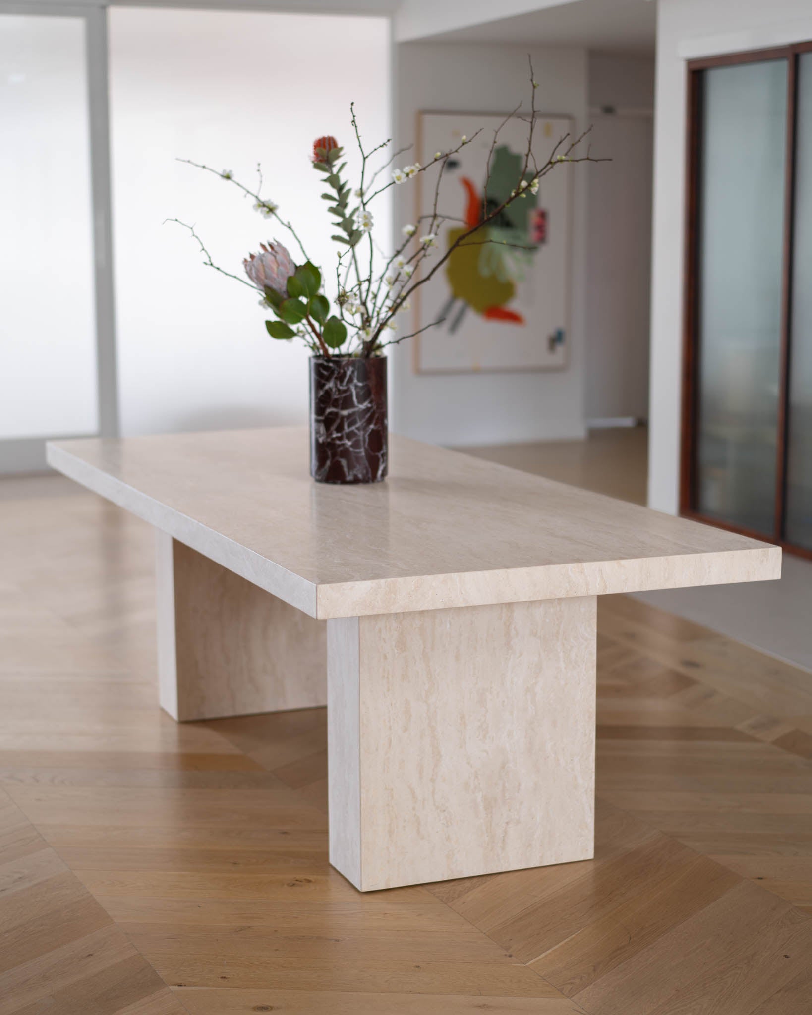 Classic Cream Travertine Dining Table - Fleur Studios