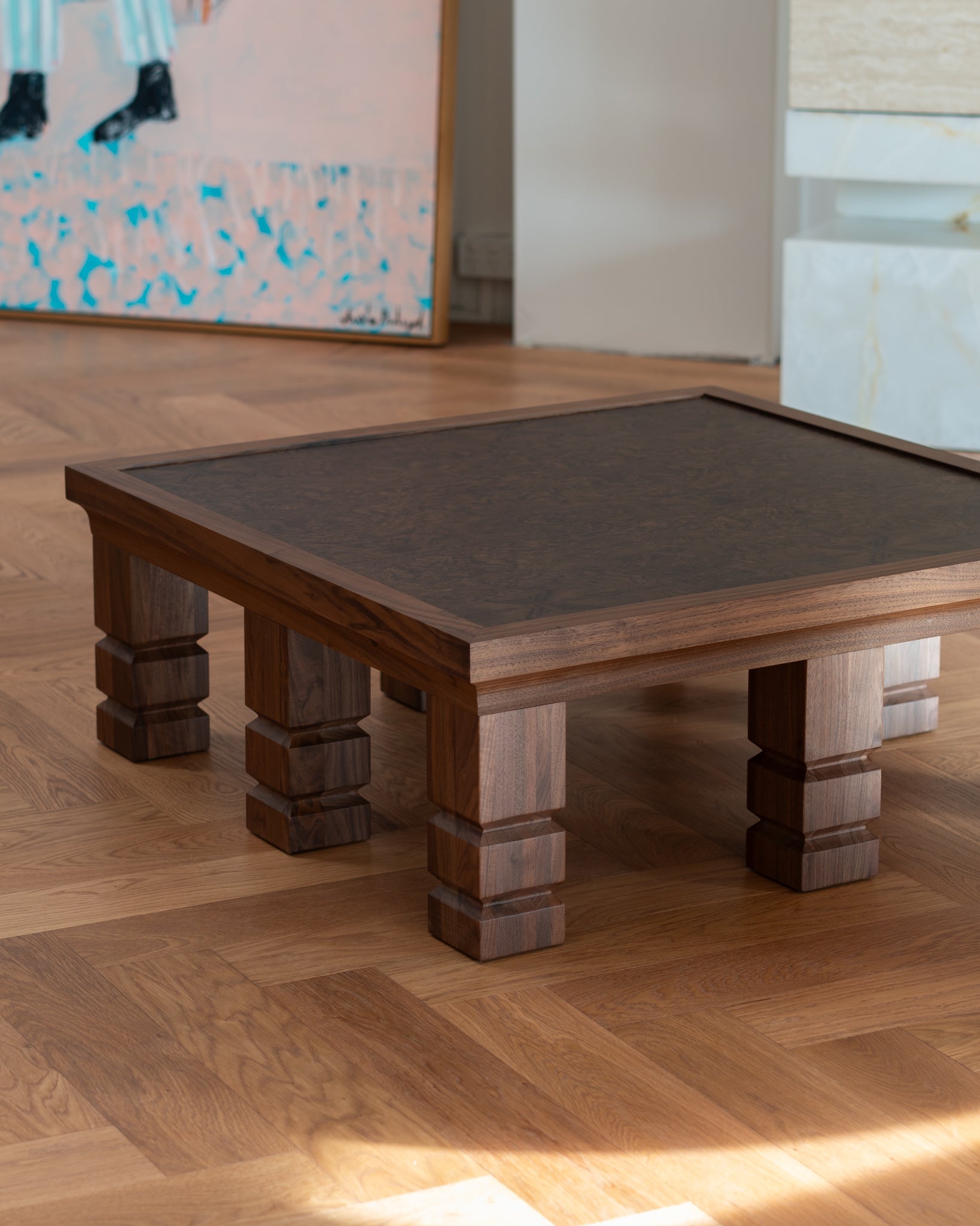 Maya Walnut Burl Square Coffee Table 90