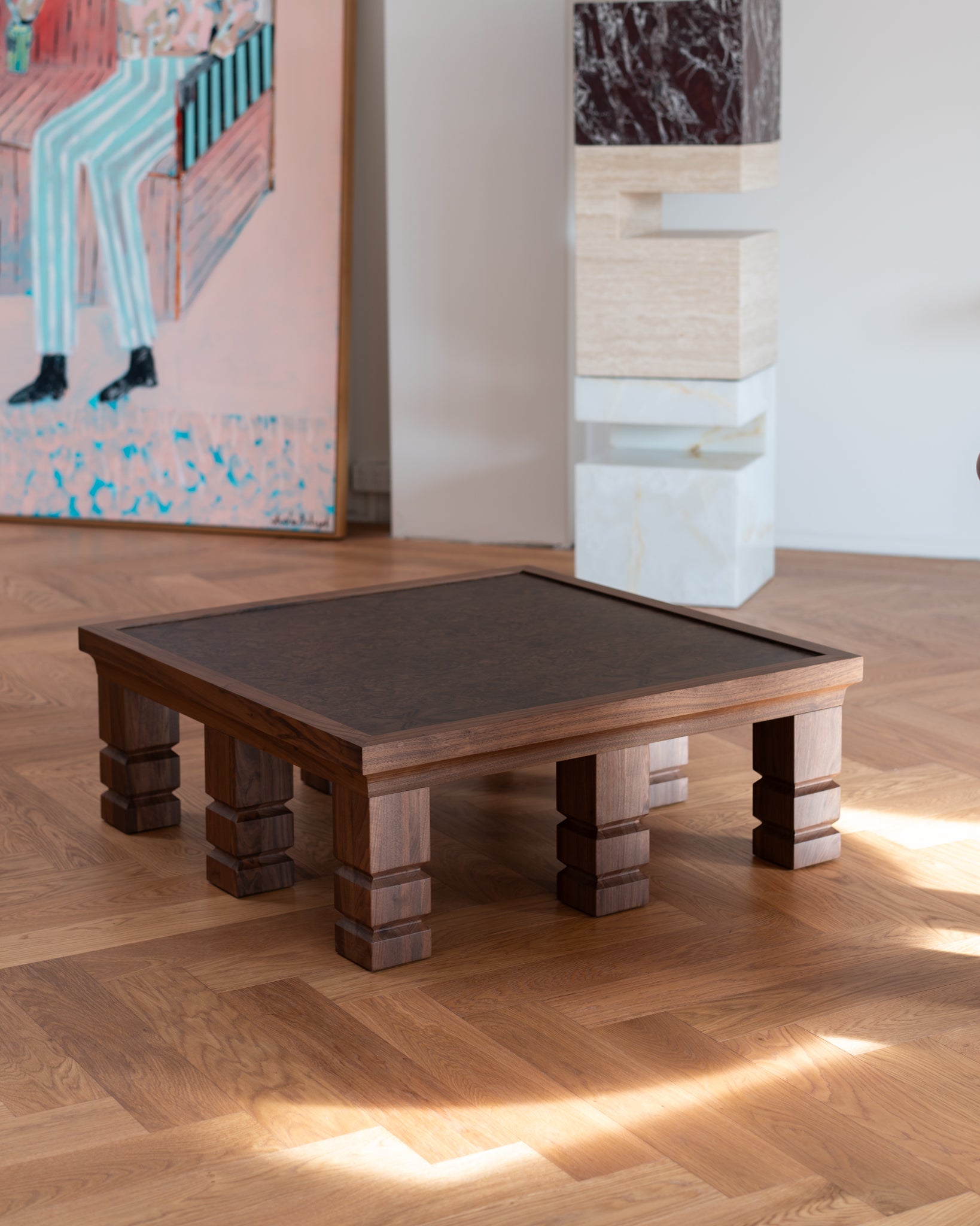 Maya Walnut Burl Square Coffee Table 90