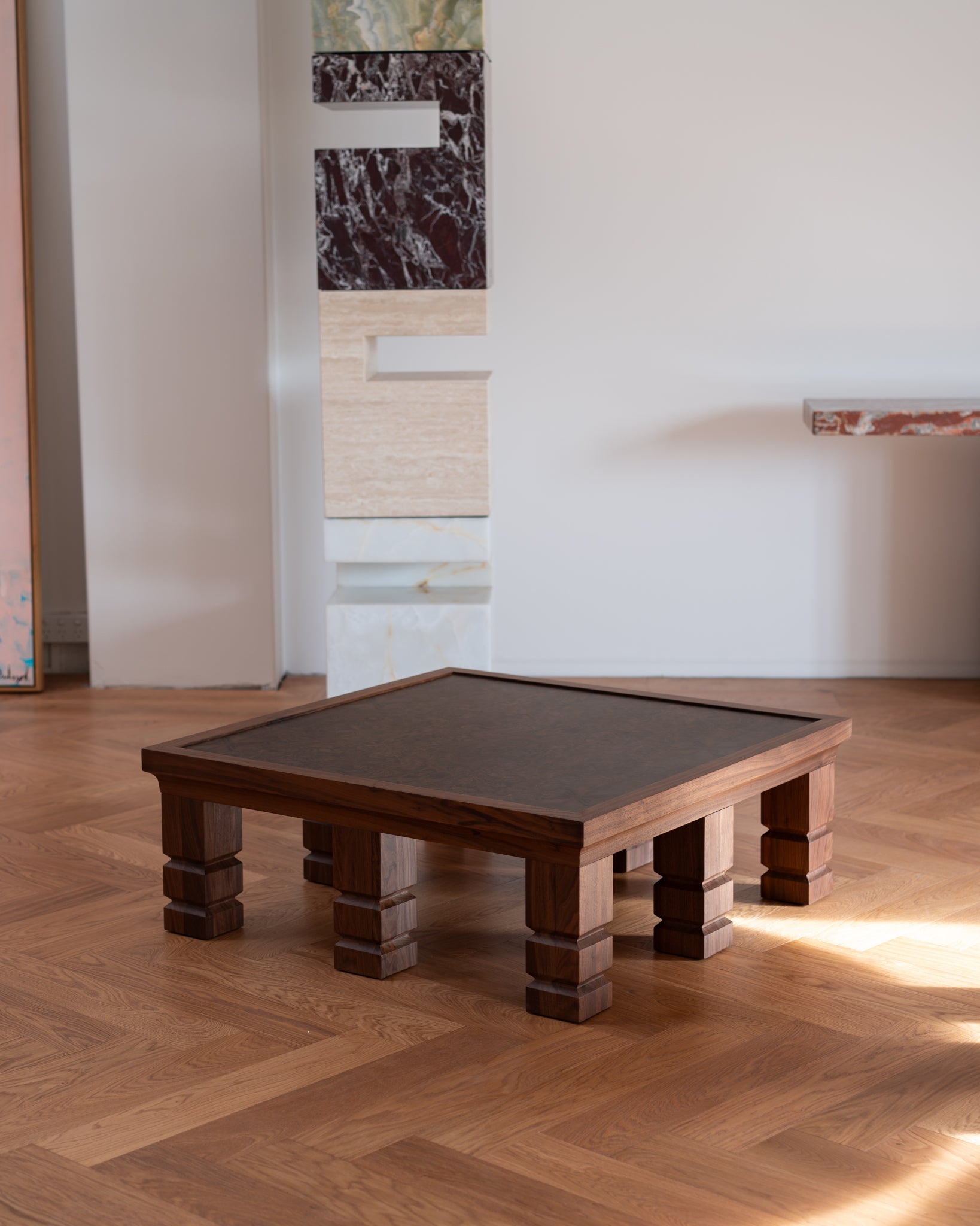 Maya Walnut Burl Square Coffee Table 90