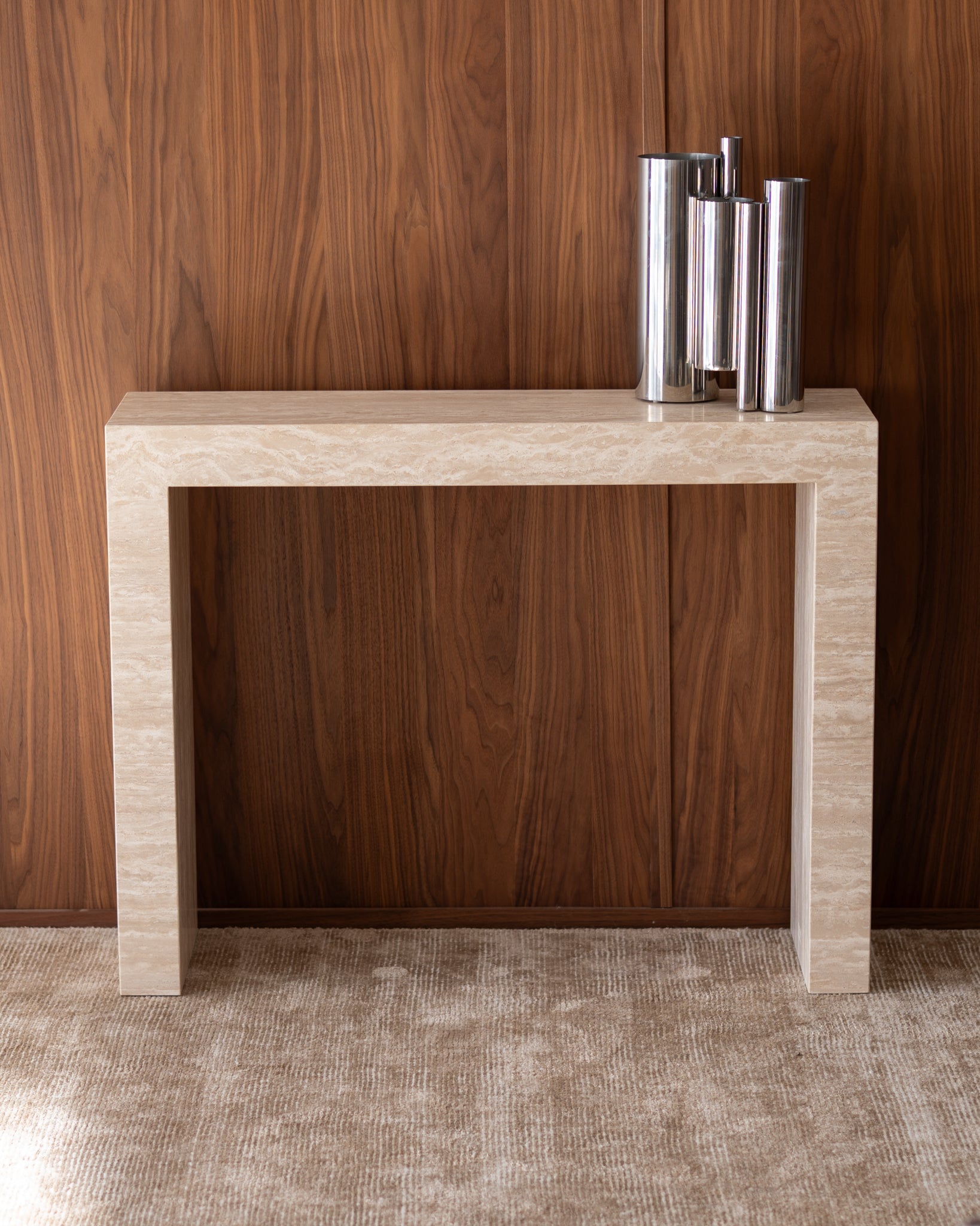 Petite Palm Cream Travertine Console Console Table