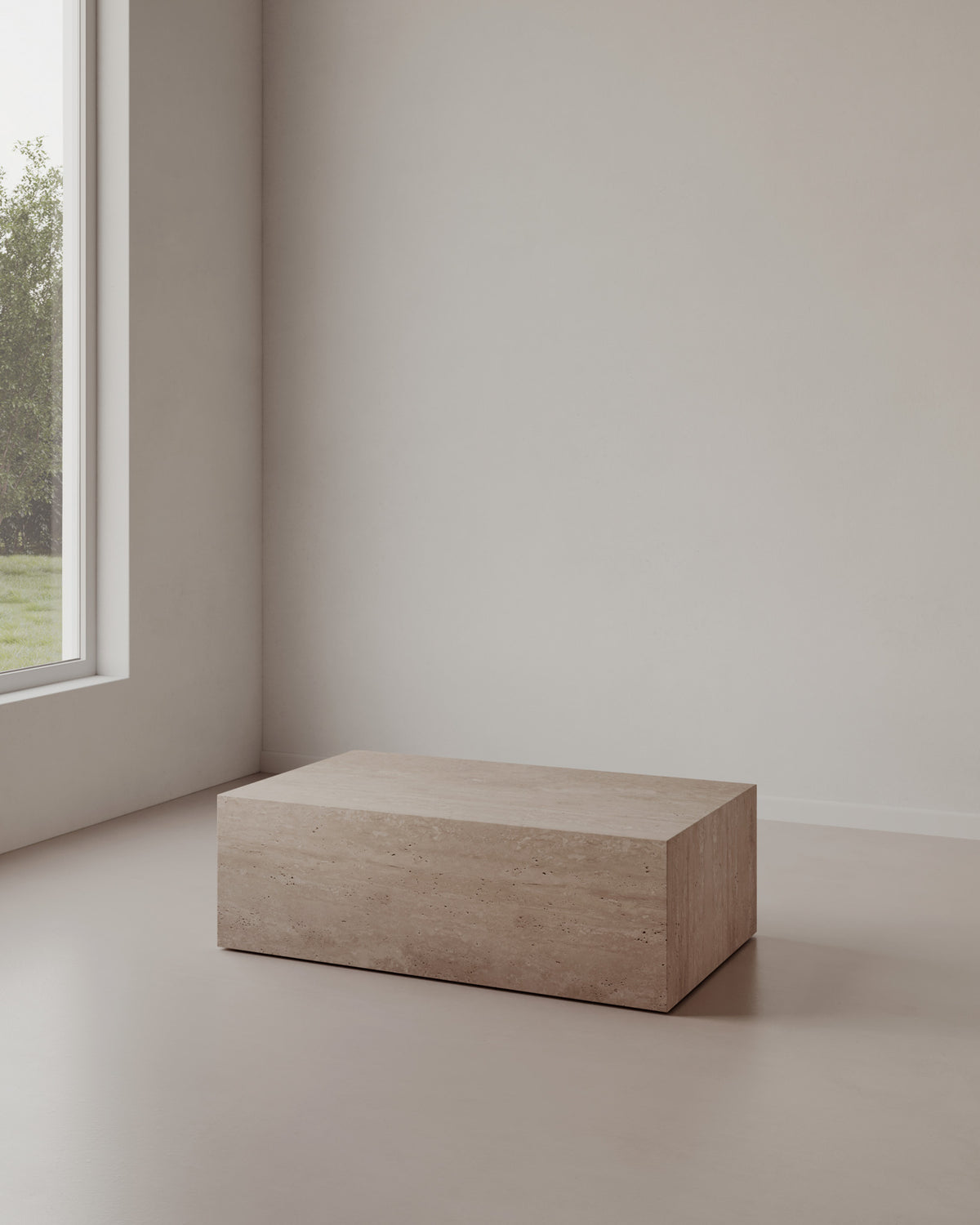 Plinth Rectangle Stone Coffee Table - Cream Travertine | Fleur Studios