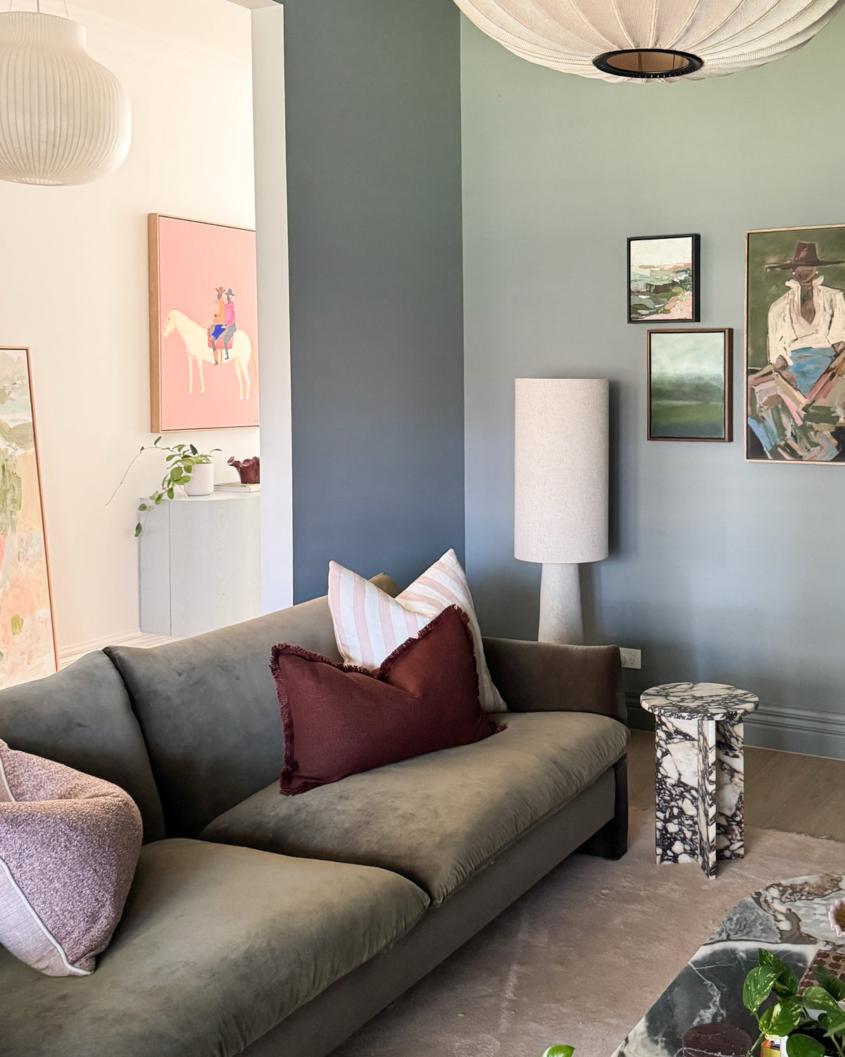 Living room styled with our Franca marble side table