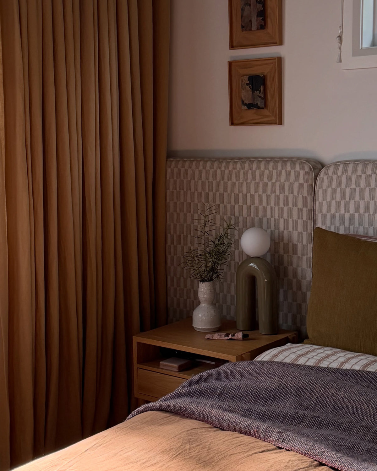 Bedroom styled with an Oak bedside table