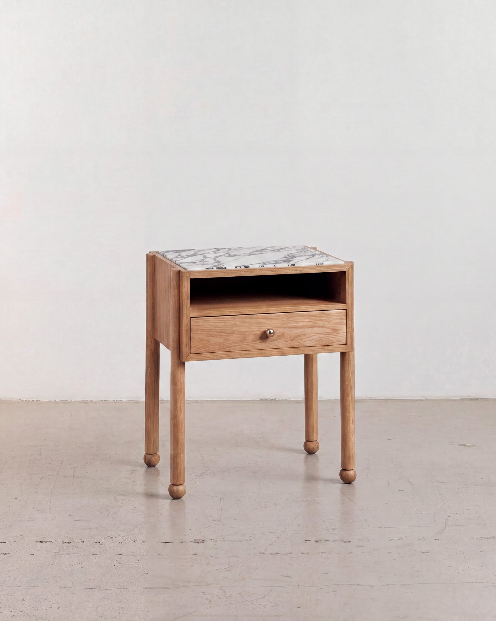 Naomi Oak Calacatta Viola Bedside Table