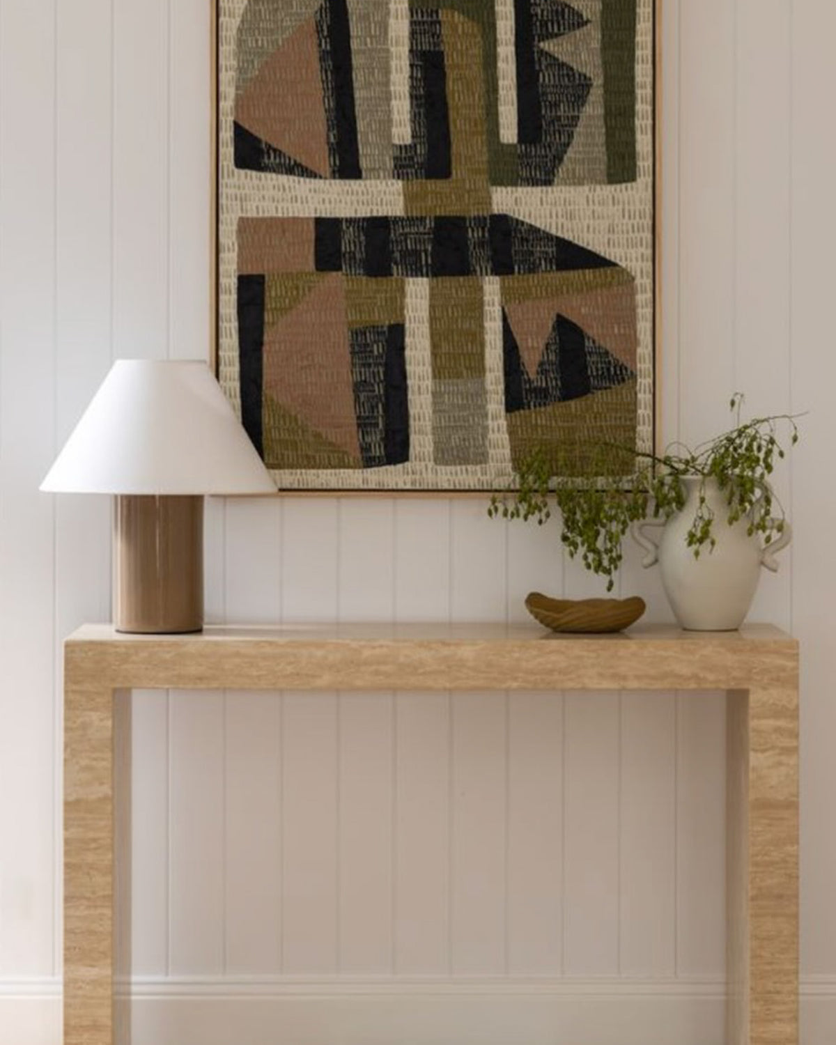 Cream travertine console table