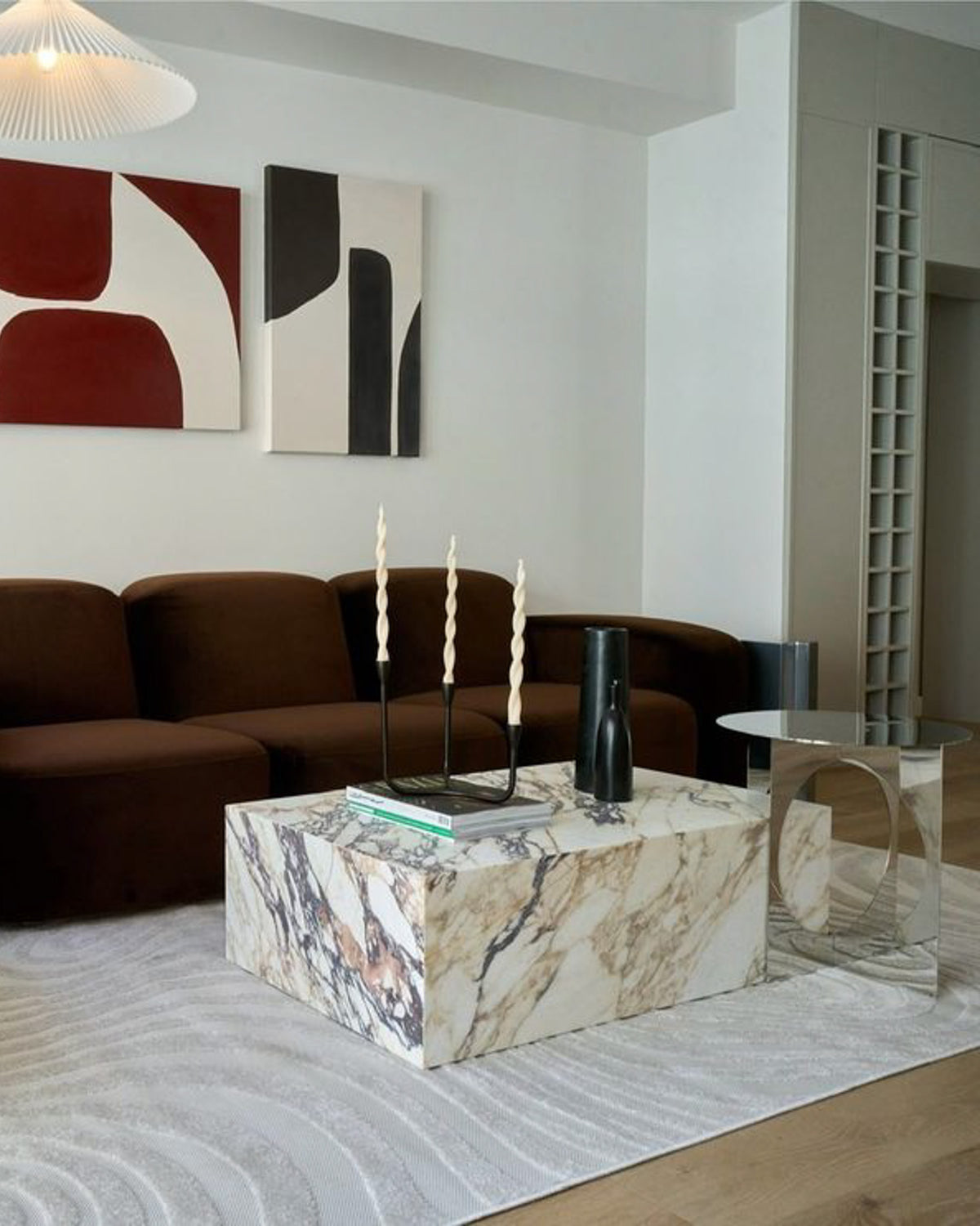 Calacatta viola marble plinth coffee table