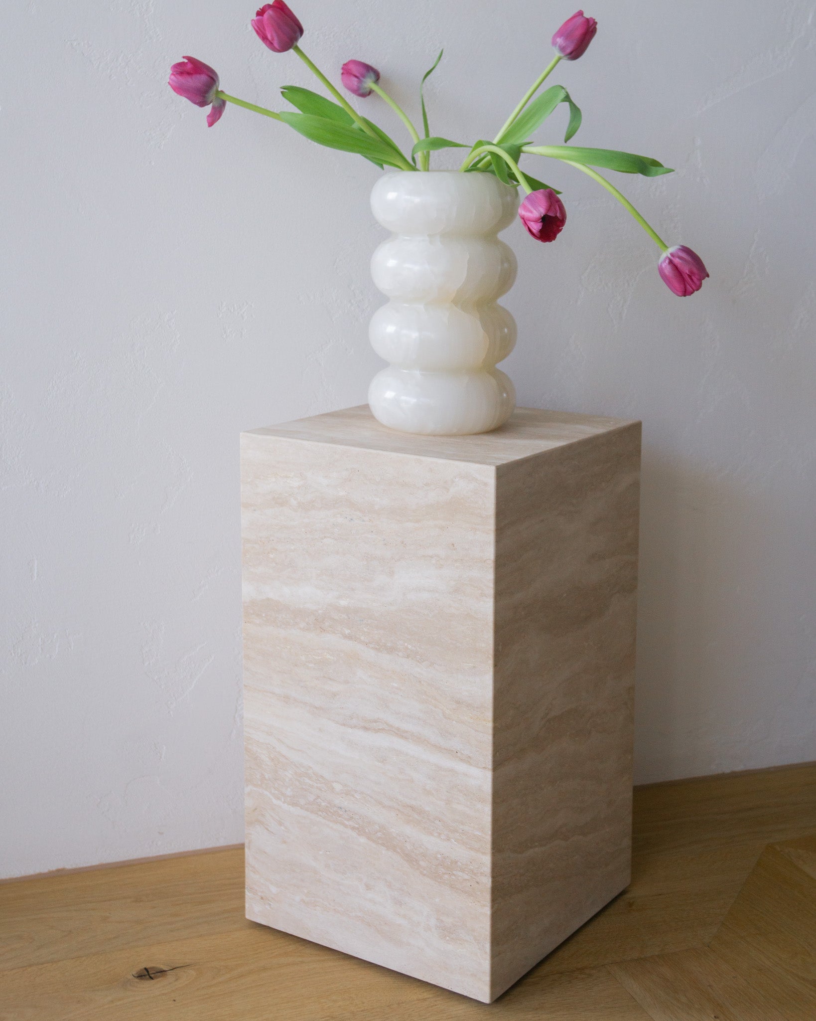  Plinth Small Marble Side Table – Cream Travertine | Fleur Studios