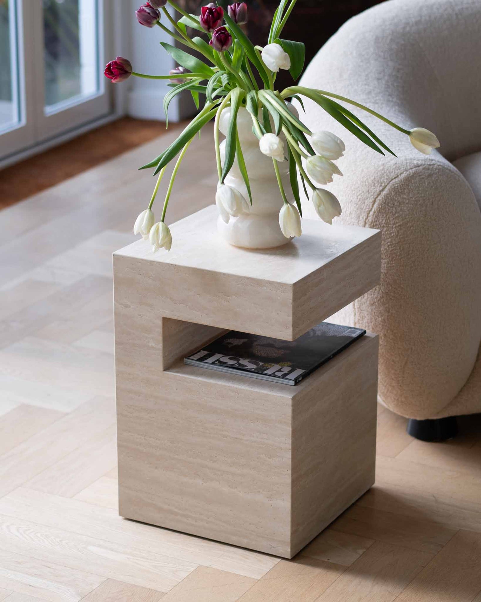 Cookie Marble Side Table - Cream Travertine | Fleur Studios