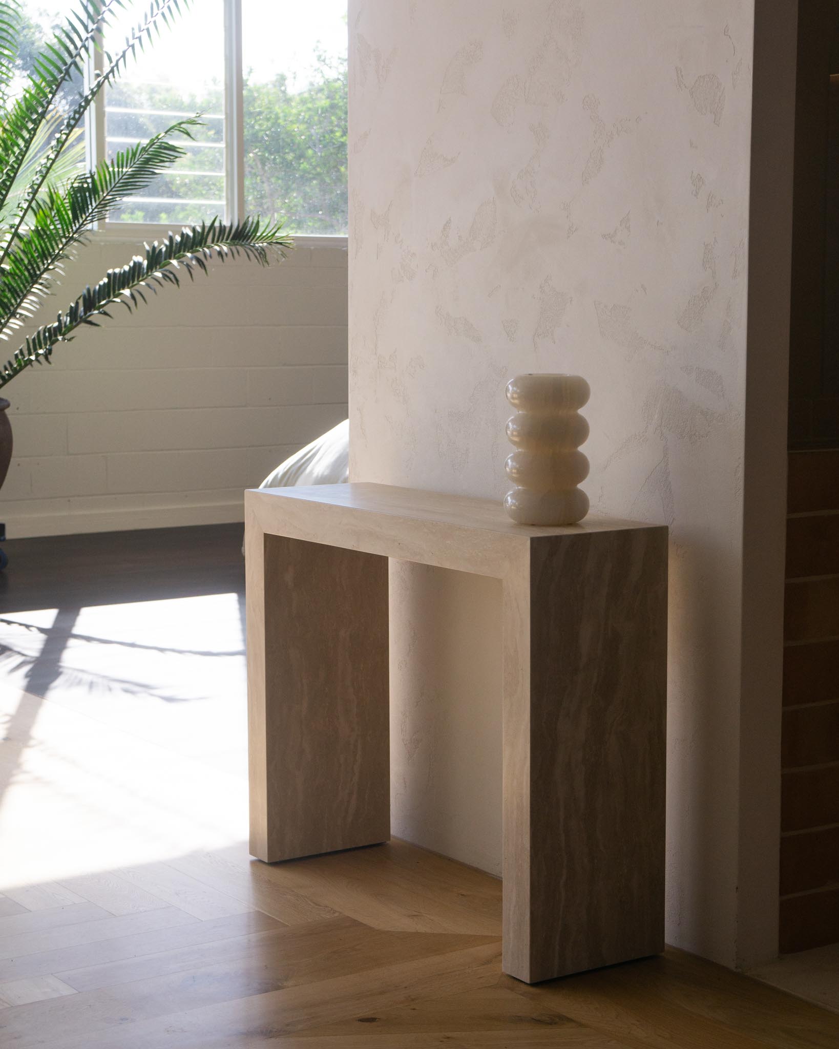 Rectangle Cream Travertine Console Table – Petite Palm | Fleur Studios