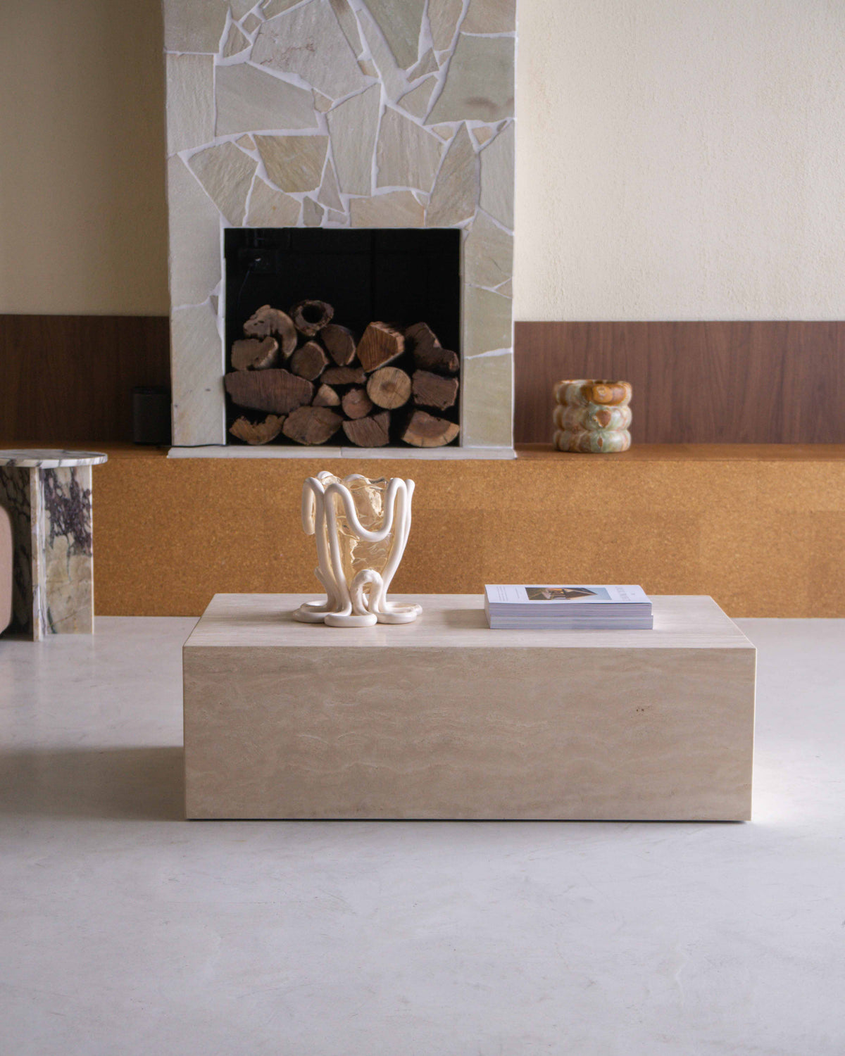 Plinth Rectangle Stone Coffee Table - Cream Travertine | Fleur Studios