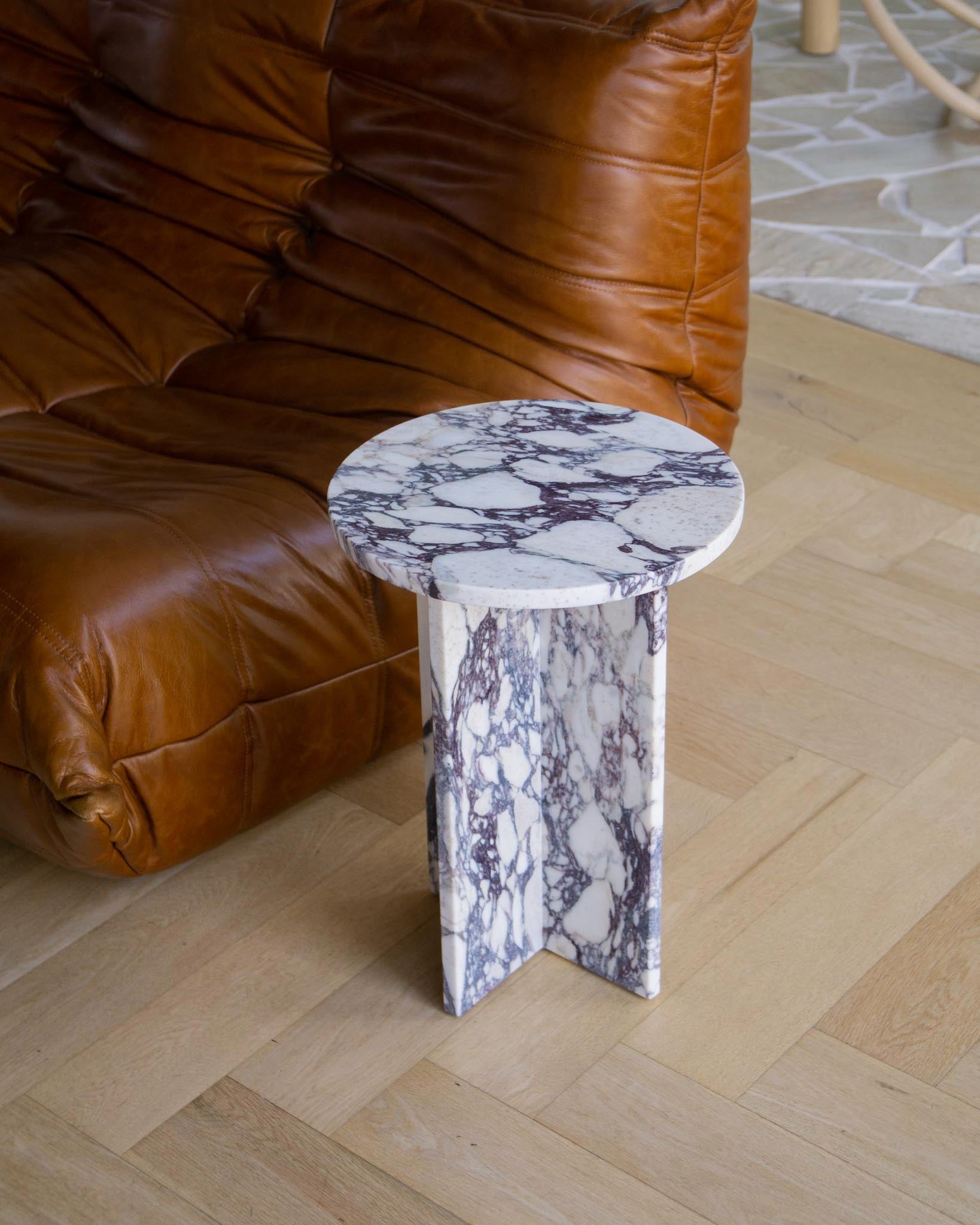  Franca Round Small Side Table – Calacatta Viola Marble | Fleur Studios