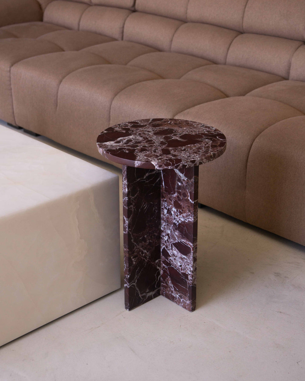 Franca Small Round Side Table - Rosa Levanto Marble | Fleur Studios
