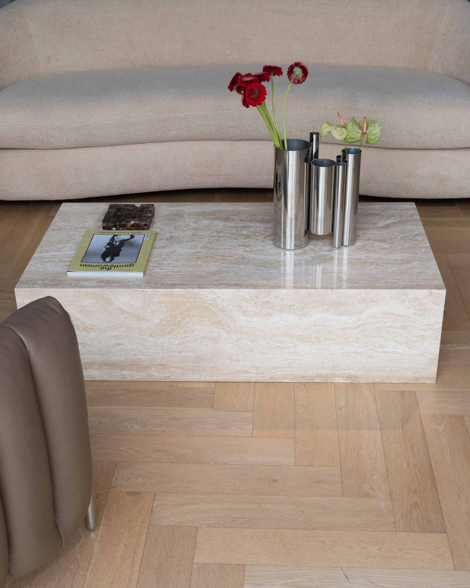 Large Plinth Coffee Table Cream Travertine