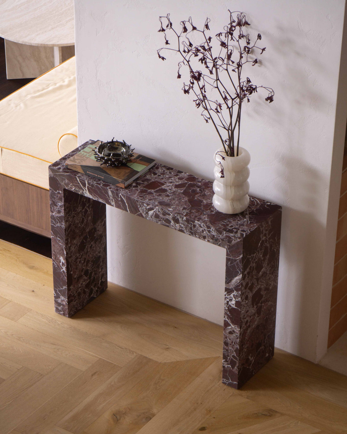 Marple Table Rectangle Marble Console Table - Rosa Levanto | Fleur Studios