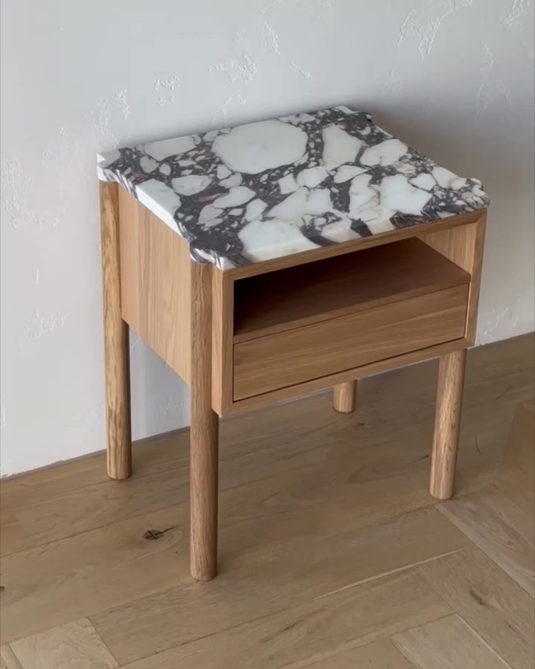  Oak Bedside Table Calacatta Viola Marble top – Naomi Nightstand | Fleur Studios