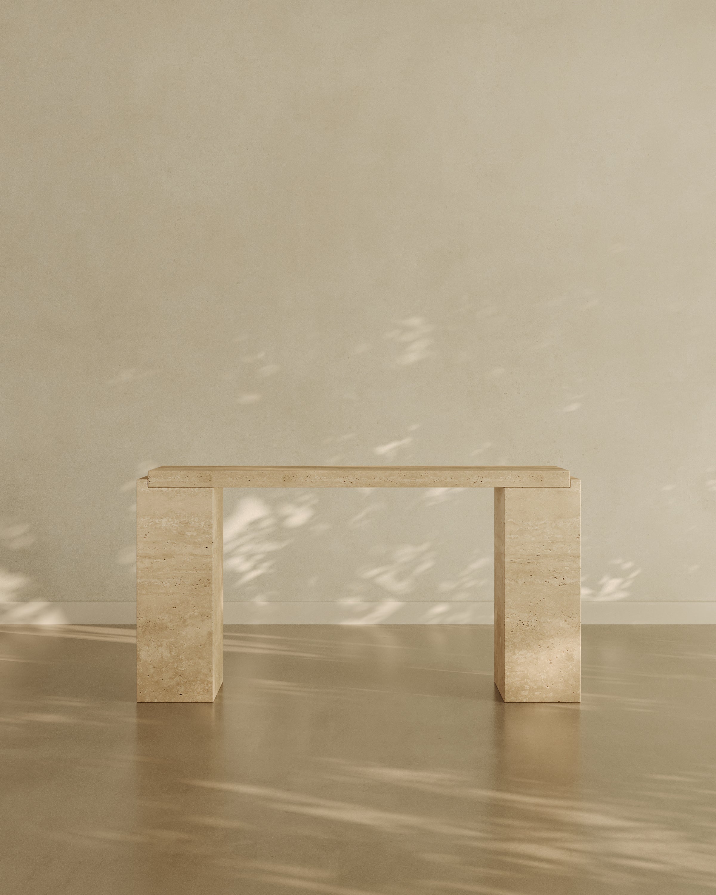  Abstract Marble Console Table – Cream Travertine | Fleur Studios