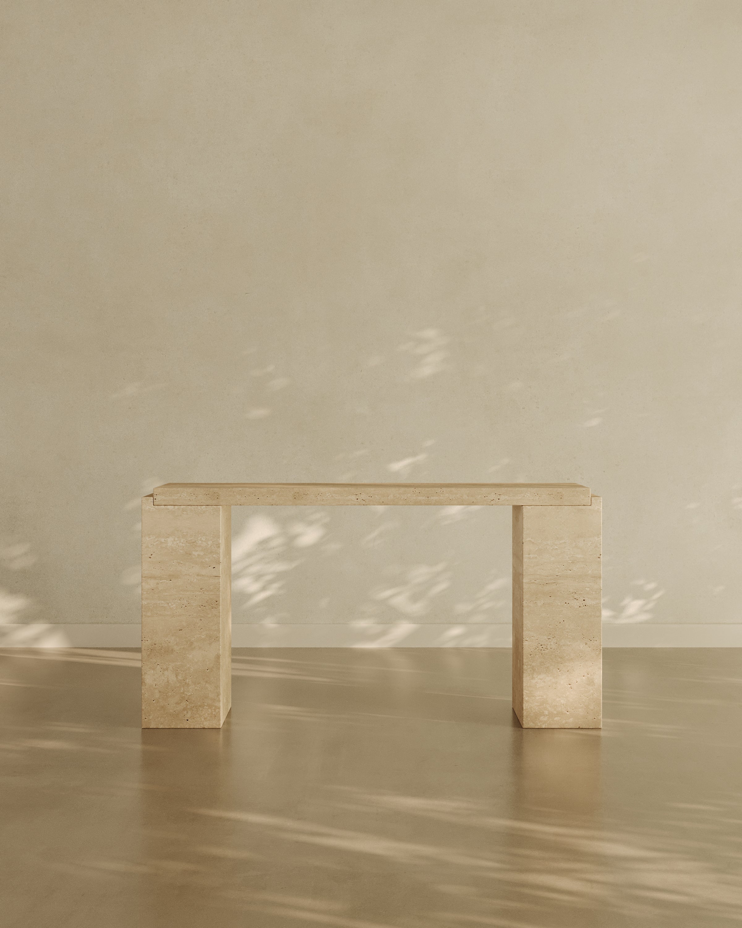  Abstract Marble Console Table – Cream Travertine | Fleur Studios