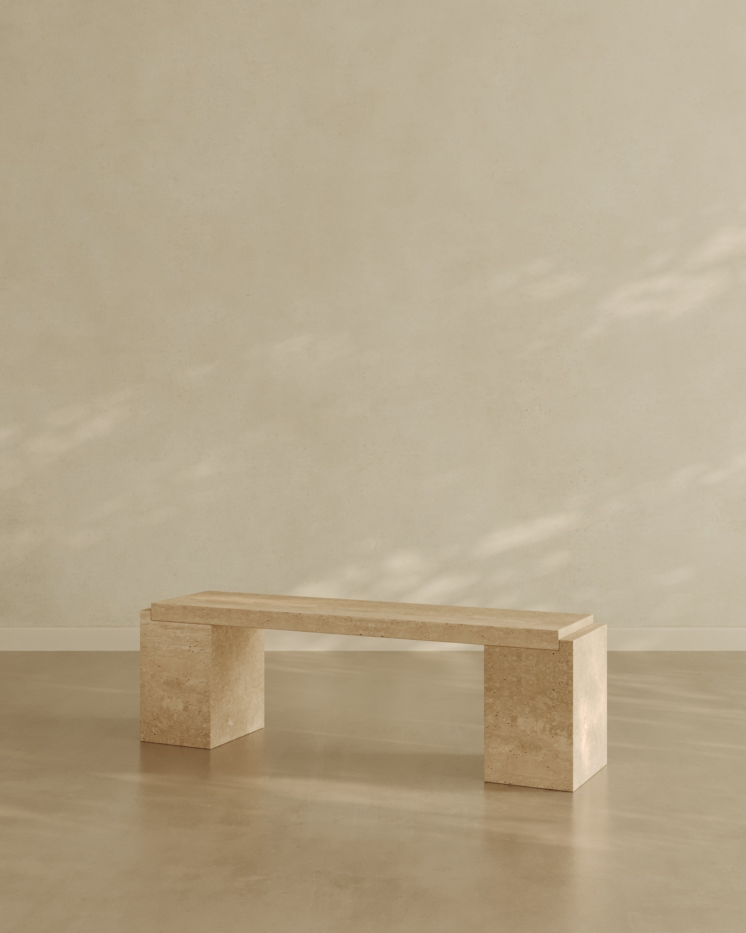 Abstract Marble Low Console Bench – Cream Travertine | Fleur Studios