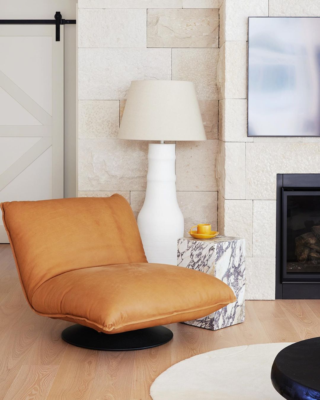 Calacatta viola marble plinth side table styled