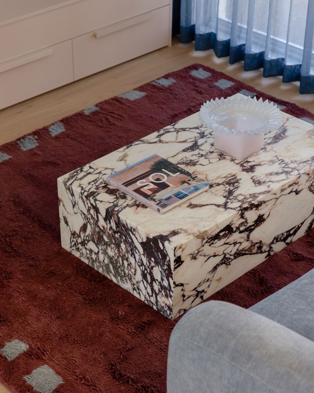 Calacatta viola marble plinth coffee table