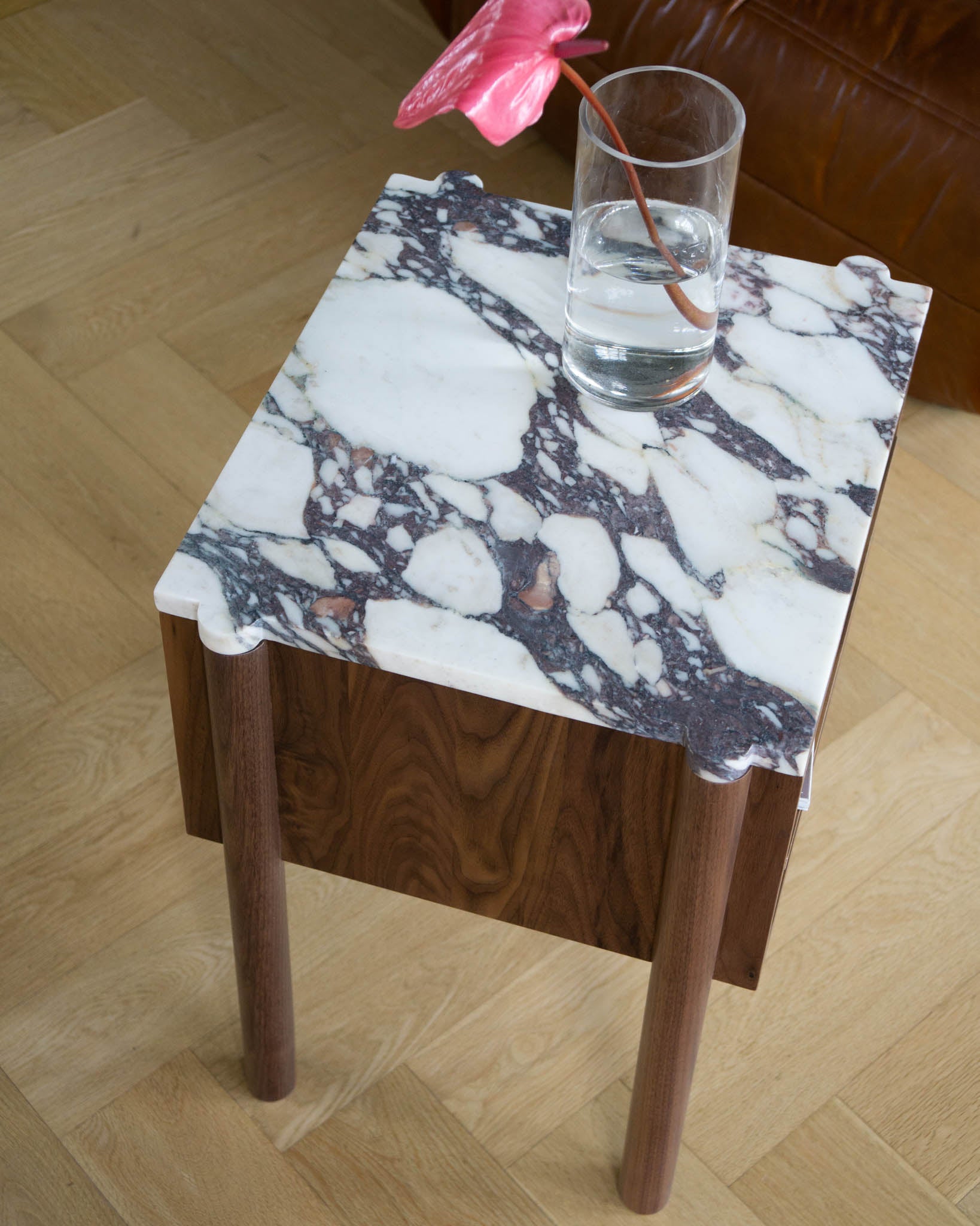  Walnut Timber Marble Bedside Table – Naomi Nightstand | Fleur Studios